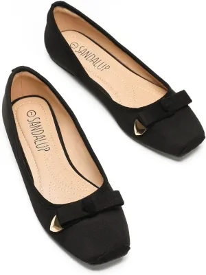 SANDALUP Ballet Flats, Wide Welt Buckle Square Closed Toe Flats Comfort Slip on Flat Ballerina Buckle Ballet Shoes for Women Dressy All Day Wear
