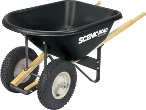 Scenic Lane Dual-Wheel 6 Cu Ft Wheelbarrow with 16" Flat Free Knobby Tires, High Density Polyethylene Tray, Steel Frame, for Gardening, Landscapers, Contractors and Farm, Green