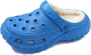 SECHRITE Boys Girls Fur Lined Clogs Garden Shoes for Kids Winter Fleece Lined Mules Indoor Outdoor Home House Slippers
