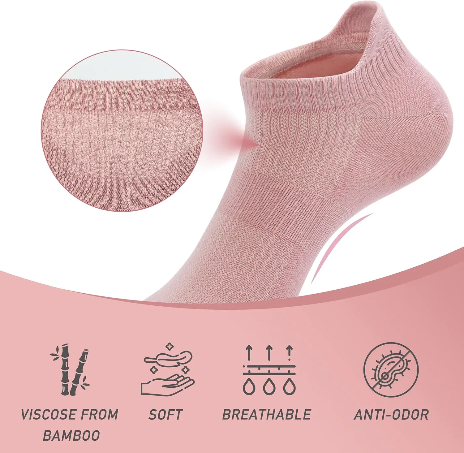 SERISIMPLE Women Ultra Thin Socks Viscose Bamboo Low Cut No Show Ventilating Ankle Anti Odor Arch Support Mesh Socks 5 Pairs