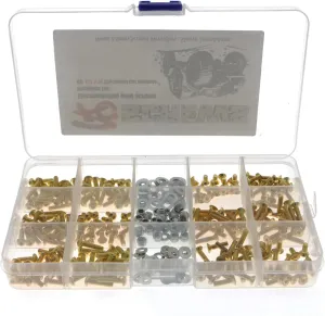 ShareGoo 330Pcs Universal RC Screw Kit - M3/M4 Flat Round Head Screws, Washers, Hexagon Nuts - Compatible with Redcat, HPI, HSP, Traxxas, Axial 1/8 1/10 RC Car Truck, Golden