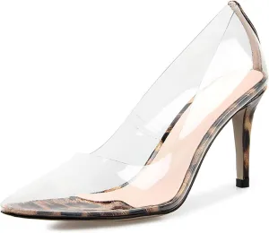 SHEMEE Women's Clear Stiletto High Heel Pumps Pointed Toe Transparent PVC Thin Heels Elegant Court Shoes