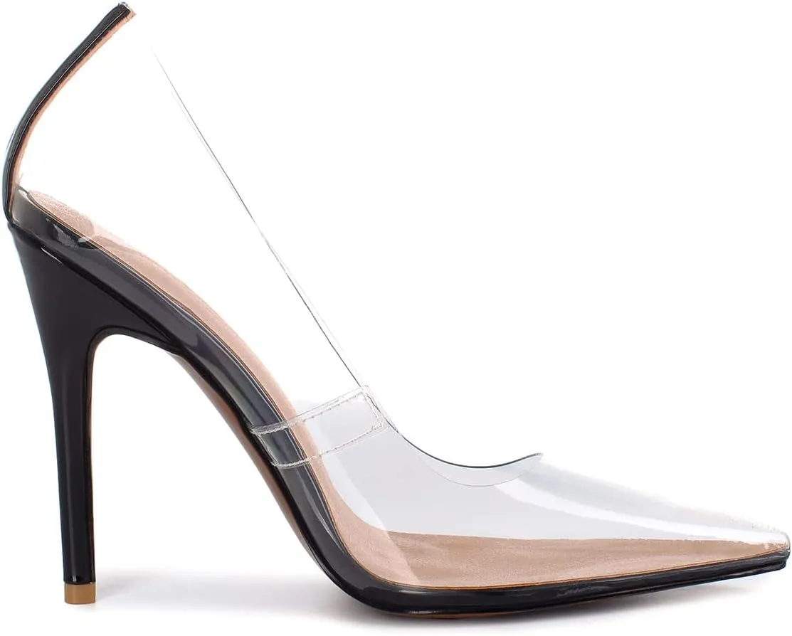 SHEMEE Women's Clear Stiletto High Heel Pumps Pointed Toe Transparent PVC Thin Heels Elegant Court Shoes