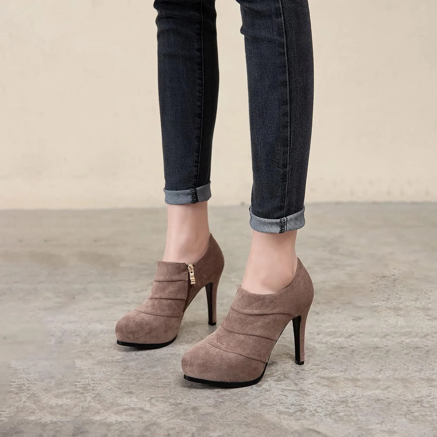 SHEMEE Women's Platform Stiletto High Heel Ankle Booties Thin Heels Pumps Side Zip Short Boots Shoes