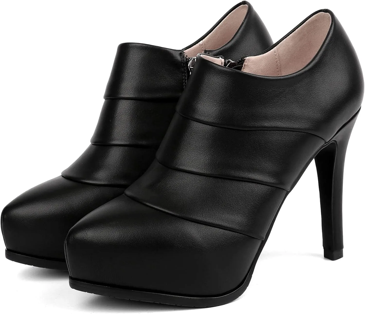 SHEMEE Women's Platform Stiletto High Heel Ankle Booties Thin Heels Pumps Side Zip Short Boots Shoes