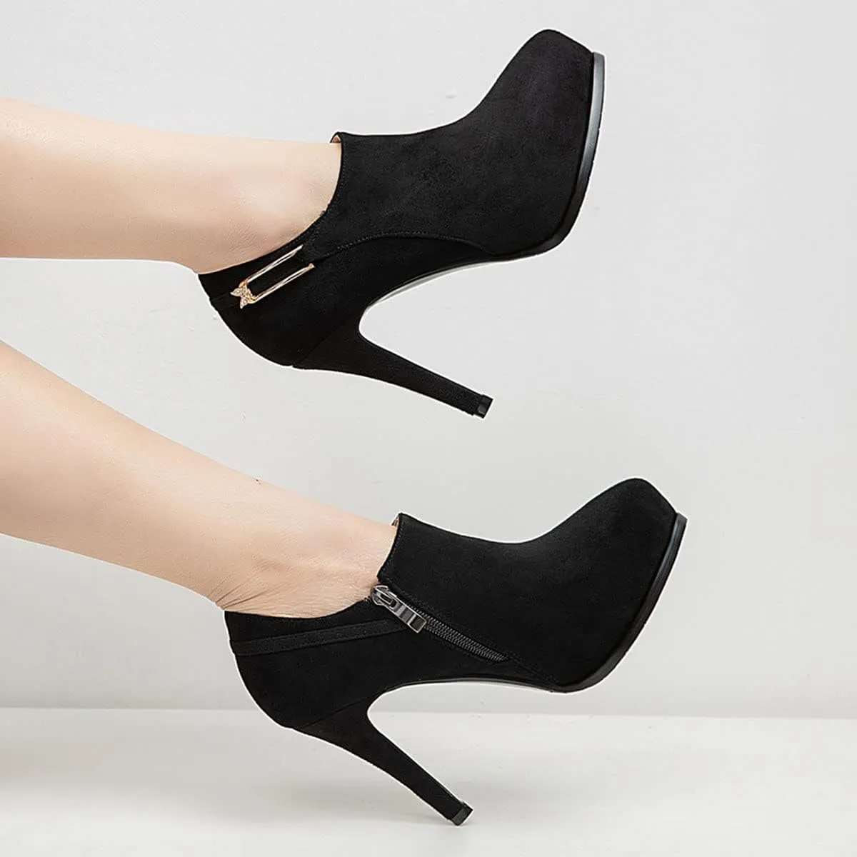 SHEMEE Women's Platform Stiletto High Heel Ankle Booties Thin Heels Pumps Side Zip Short Boots Shoes