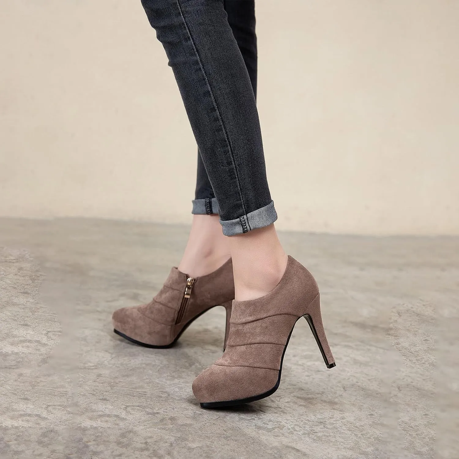 SHEMEE Women's Platform Stiletto High Heel Ankle Booties Thin Heels Pumps Side Zip Short Boots Shoes