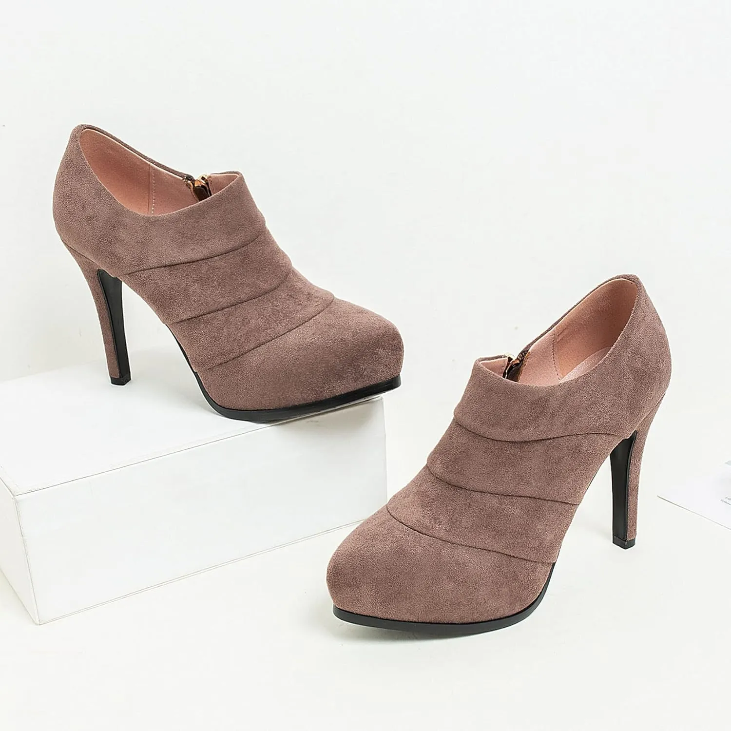 SHEMEE Women's Platform Stiletto High Heel Ankle Booties Thin Heels Pumps Side Zip Short Boots Shoes