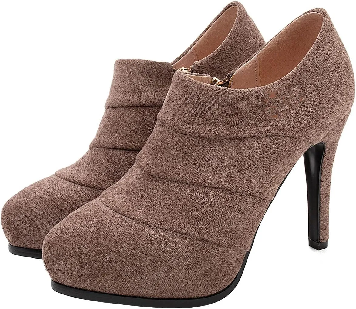 SHEMEE Women's Platform Stiletto High Heel Ankle Booties Thin Heels Pumps Side Zip Short Boots Shoes
