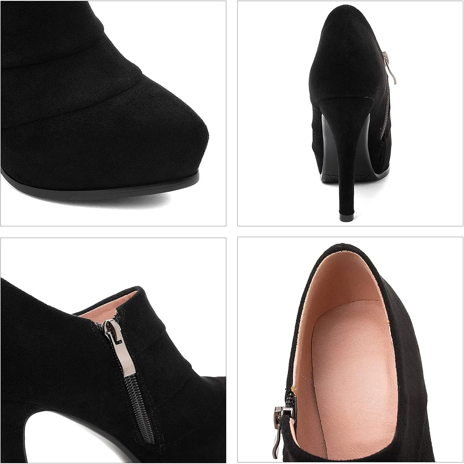 SHEMEE Women's Platform Stiletto High Heel Ankle Booties Thin Heels Pumps Side Zip Short Boots Shoes