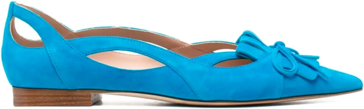 SHODENSE Women Flats Shoes Bow Pointed Closed Toe Ballet Flats Comfy Slip On Tassel Flats Cutout Suede Wingtip 4-11 M US