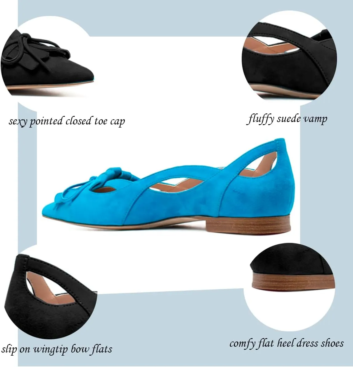 SHODENSE Women Flats Shoes Bow Pointed Closed Toe Ballet Flats Comfy Slip On Tassel Flats Cutout Suede Wingtip 4-11 M US