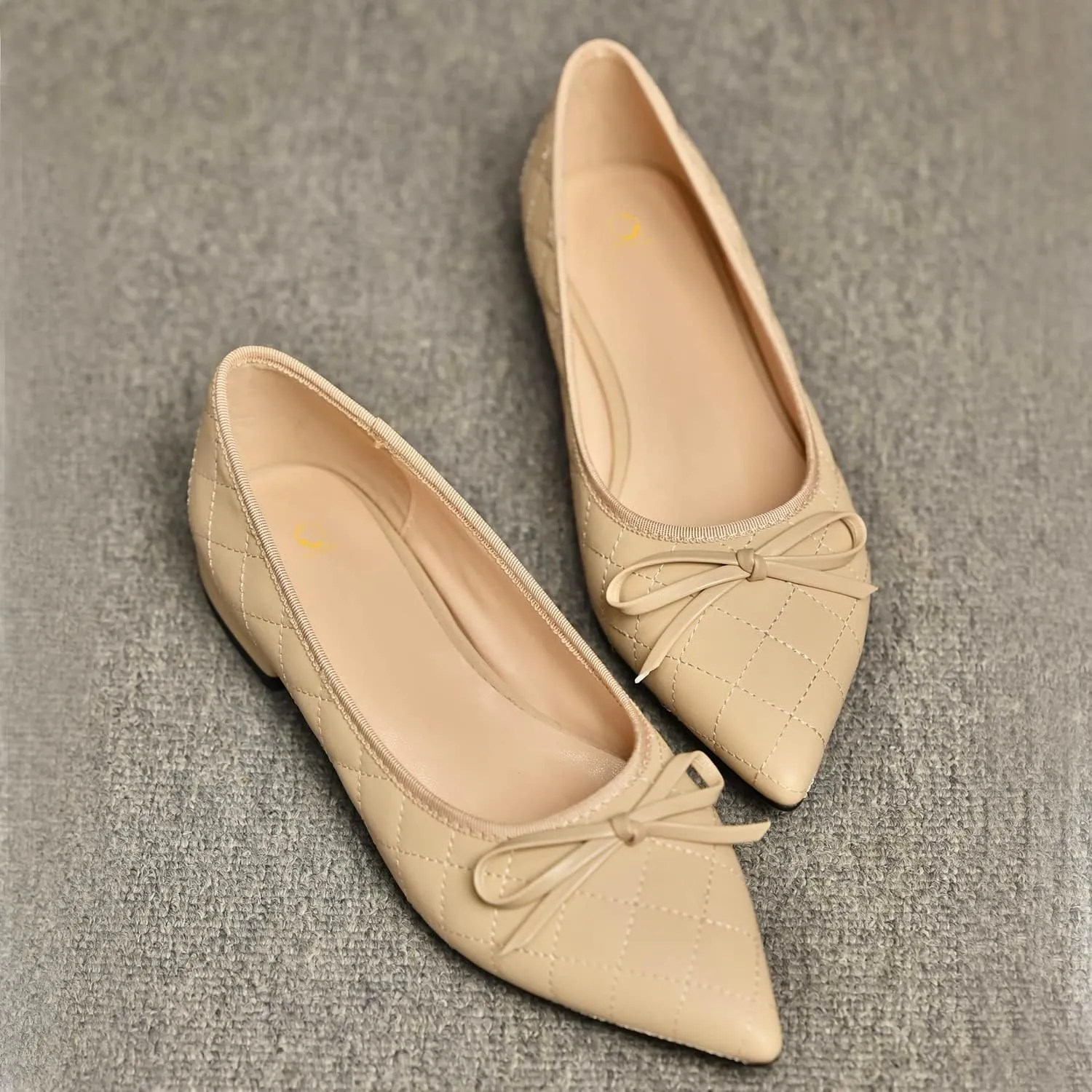 SHODENSE Women Quilted Bow Flats Pointed Toe Slip On Ballet Flats Comfortable Pointy Toe Flat Shoes Bow Tie 0.5 Inch Flat Heel Dress Shoes Matte Office Party Wedding Bridal Driver Flats 4-11 M US