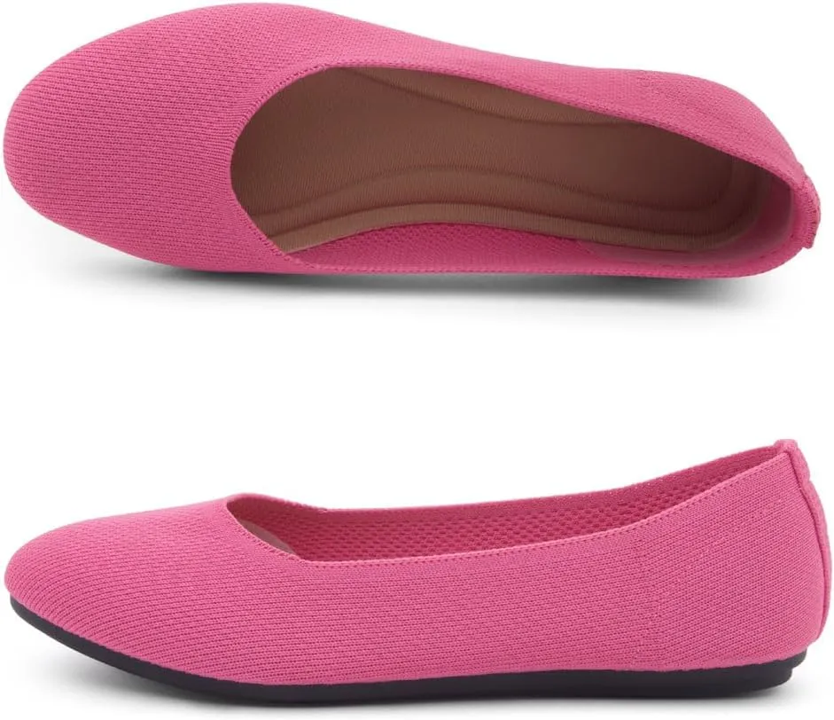 Shoe Land SL-Memory Women’s Flats – Round Toe Dressy Ballet Flats, Foldable Slip-On Knit Flat Shoes with Memory Foam, Comfortable for Daily Wear, Work, Office, and Party