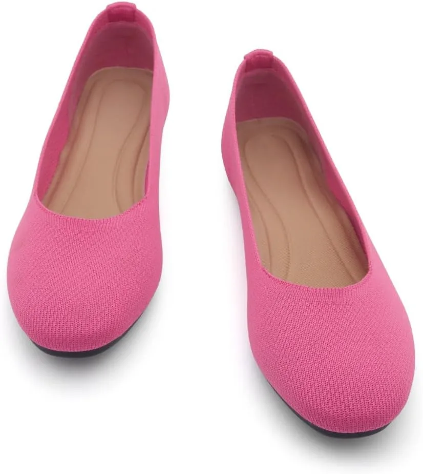 Shoe Land SL-Memory Women’s Flats – Round Toe Dressy Ballet Flats, Foldable Slip-On Knit Flat Shoes with Memory Foam, Comfortable for Daily Wear, Work, Office, and Party