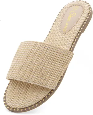 Shoe Land Women’s Flat Sandals 2025 – Comfortable Slide Sandals with Cushioned Footbed | Dressy Open Toe Summer Sandals for Beach, Travel & Everyday