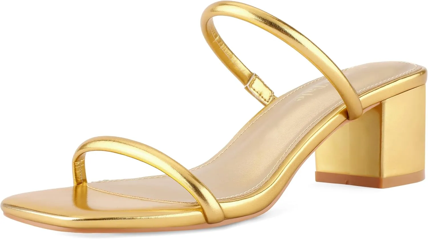 Shoe'N Tale Strappy Heels for Women Square Open Toe Two Strap Low Block Heel Slip on Dressy Sandals Shoes