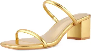 Shoe'N Tale Strappy Heels for Women Square Open Toe Two Strap Low Block Heel Slip on Dressy Sandals Shoes