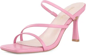 Shoe'N Tale Strappy Kitten Heels For Women Stiletto Mules Square Open Toe Slip On Sandals