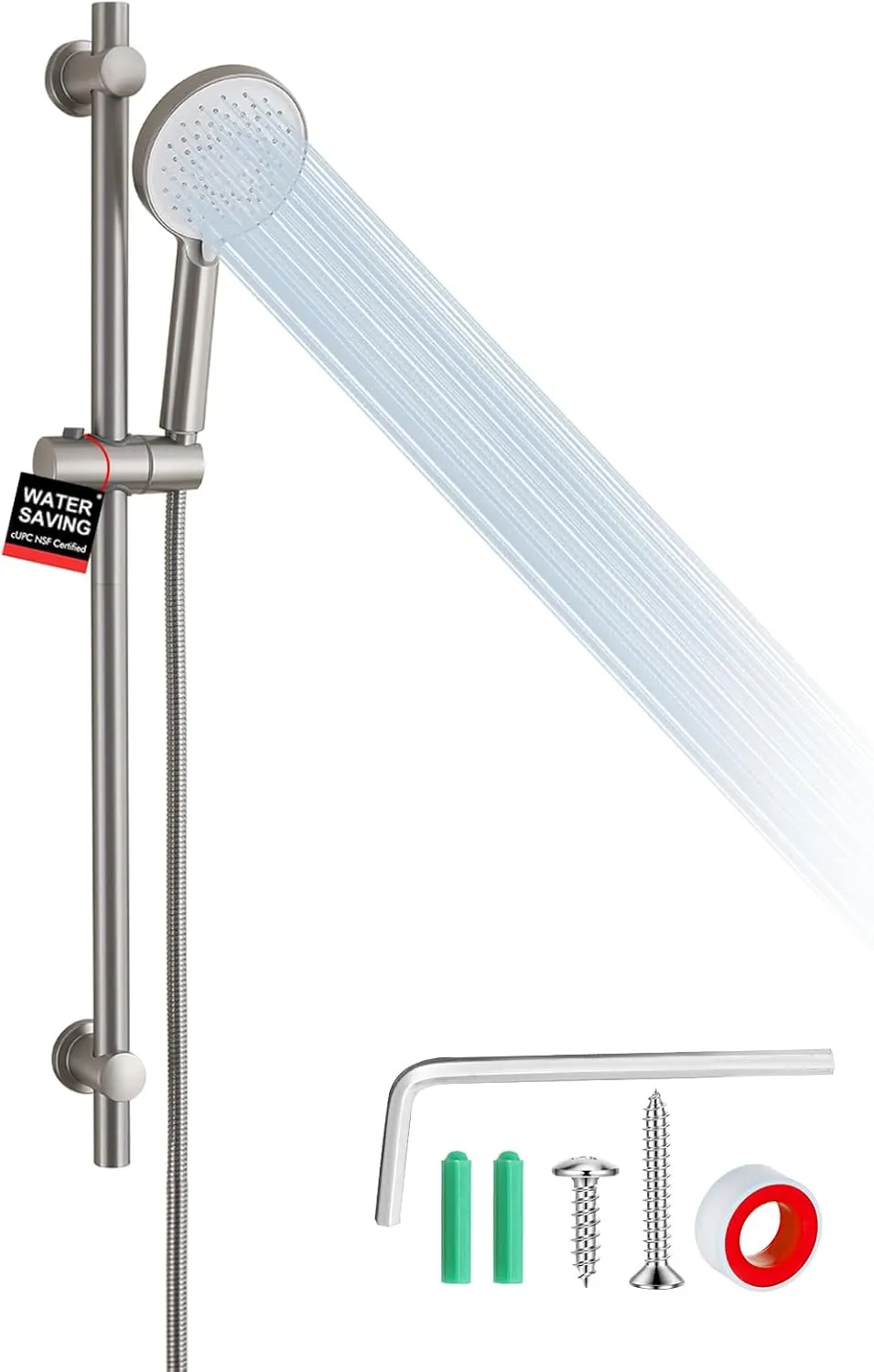 Shower Slide Bar Brushed Nickel System, 3 Function Adjustable Handheld Shower Head with Stainless Steel Slide Bar and Extra 59 Inch Shower Hose