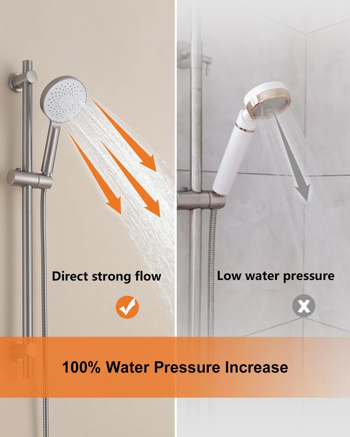 Shower Slide Bar Brushed Nickel System, 3 Function Adjustable Handheld Shower Head with Stainless Steel Slide Bar and Extra 59 Inch Shower Hose