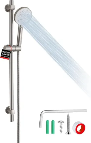 Shower Slide Bar Brushed Nickel System, 3 Function Adjustable Handheld Shower Head with Stainless Steel Slide Bar and Extra 59 Inch Shower Hose