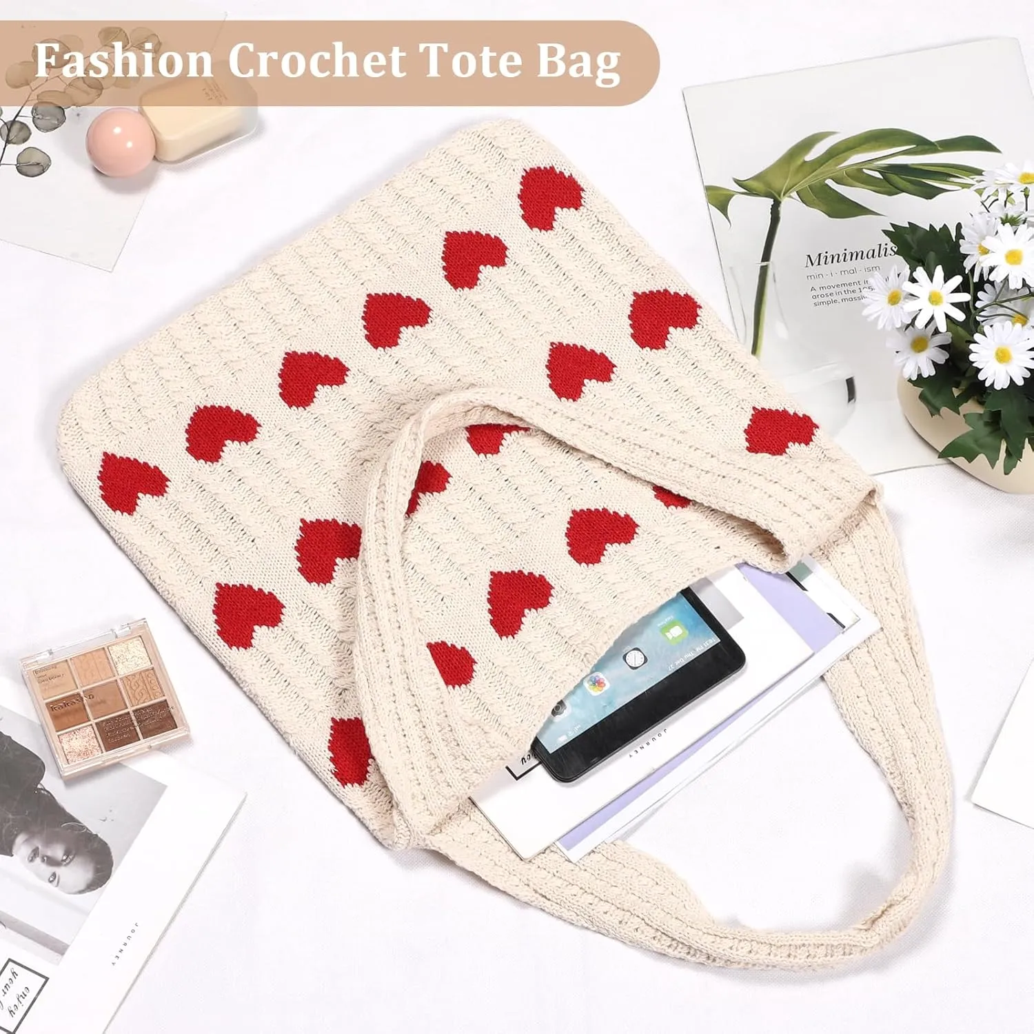Sightor Crochet Tote Bag, Mesh Beach Bag Knit Summer Hobo Bag Vacation Boho Tote Bag for Women