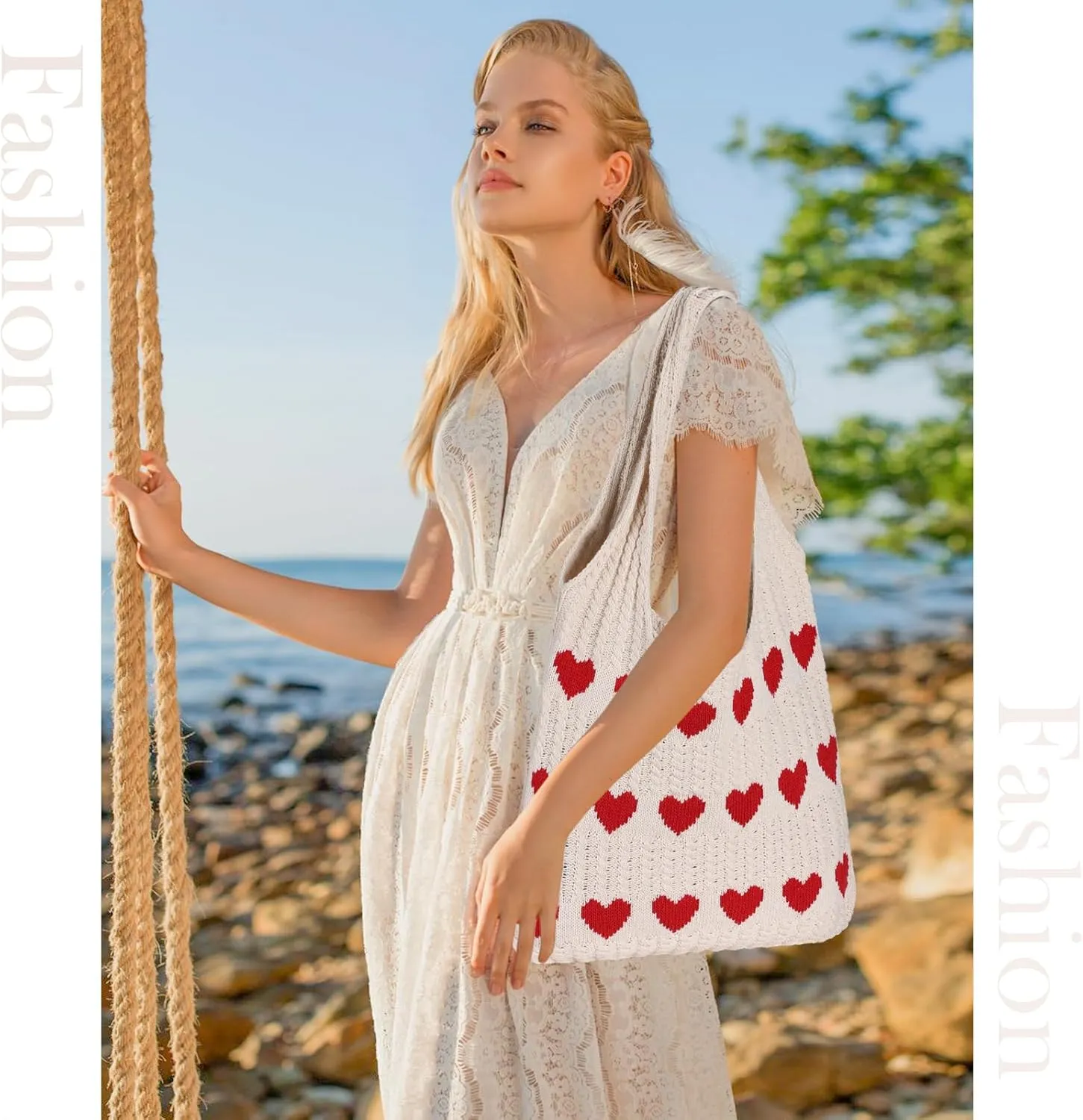 Sightor Crochet Tote Bag, Mesh Beach Bag Knit Summer Hobo Bag Vacation Boho Tote Bag for Women
