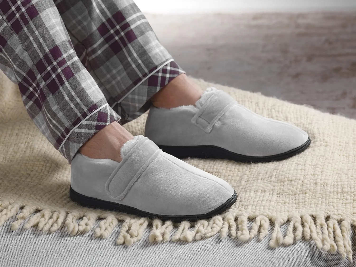 Silvert's Adaptive Clothing & Footwear Men’s Memory Foam Fleece Lined House Slippers for Seniors
