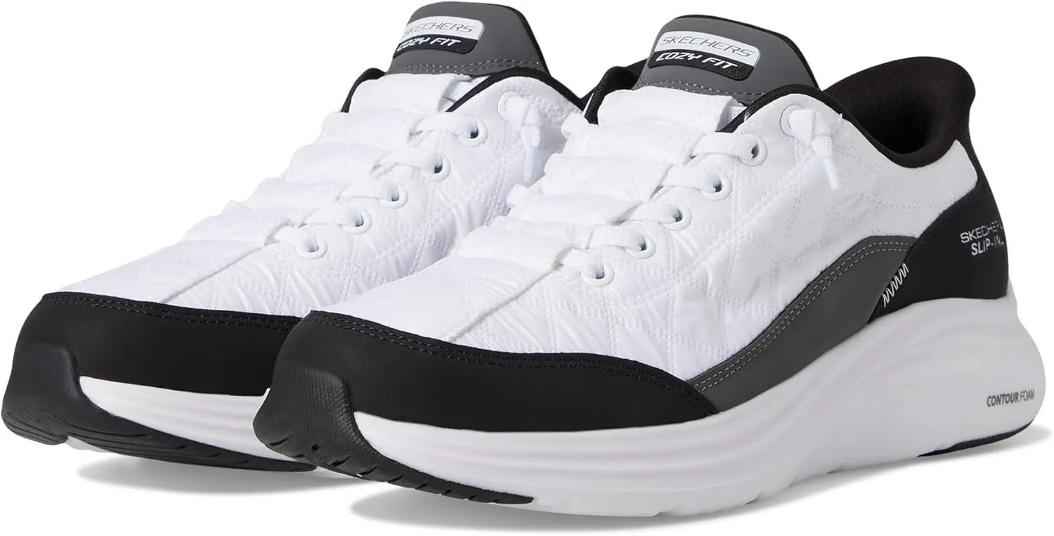 Skechers Sport Women's Women's Contour Foam Cozy FIT Hands Free Slip-INS Sneaker, White/Black, 9.5