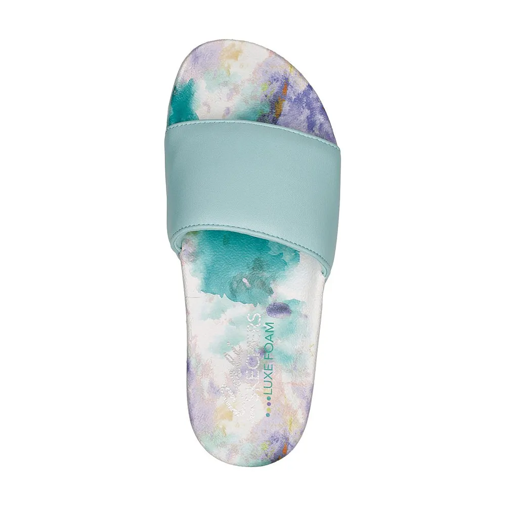 Skechers Womens Pop Ups True Colours Aqua Slip On Slider Sandals