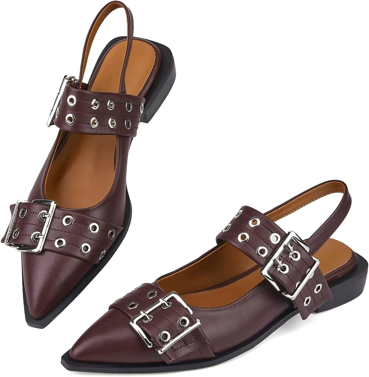 Slingback Ballet Flats for Women, Flats Closed Toe Ankle Strap Pump Shoes Flats Formal Dressy Comfortable Casual Classic Office Party Shoes