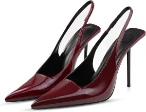 Slingback Heels for Women Pointed Toe Stiletto High Heels Stretch Slip on Backless Patent Leather Fashion Comfortable Dress Pumps Shoes