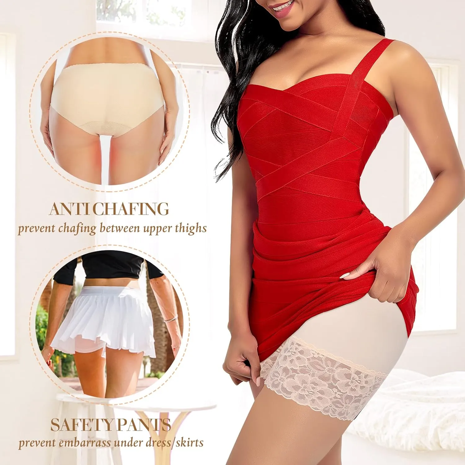 Slip Shorts for Under Dresses Women Anti Chafing Underwear Seamless Boyshorts Panties Lace Under Shorts