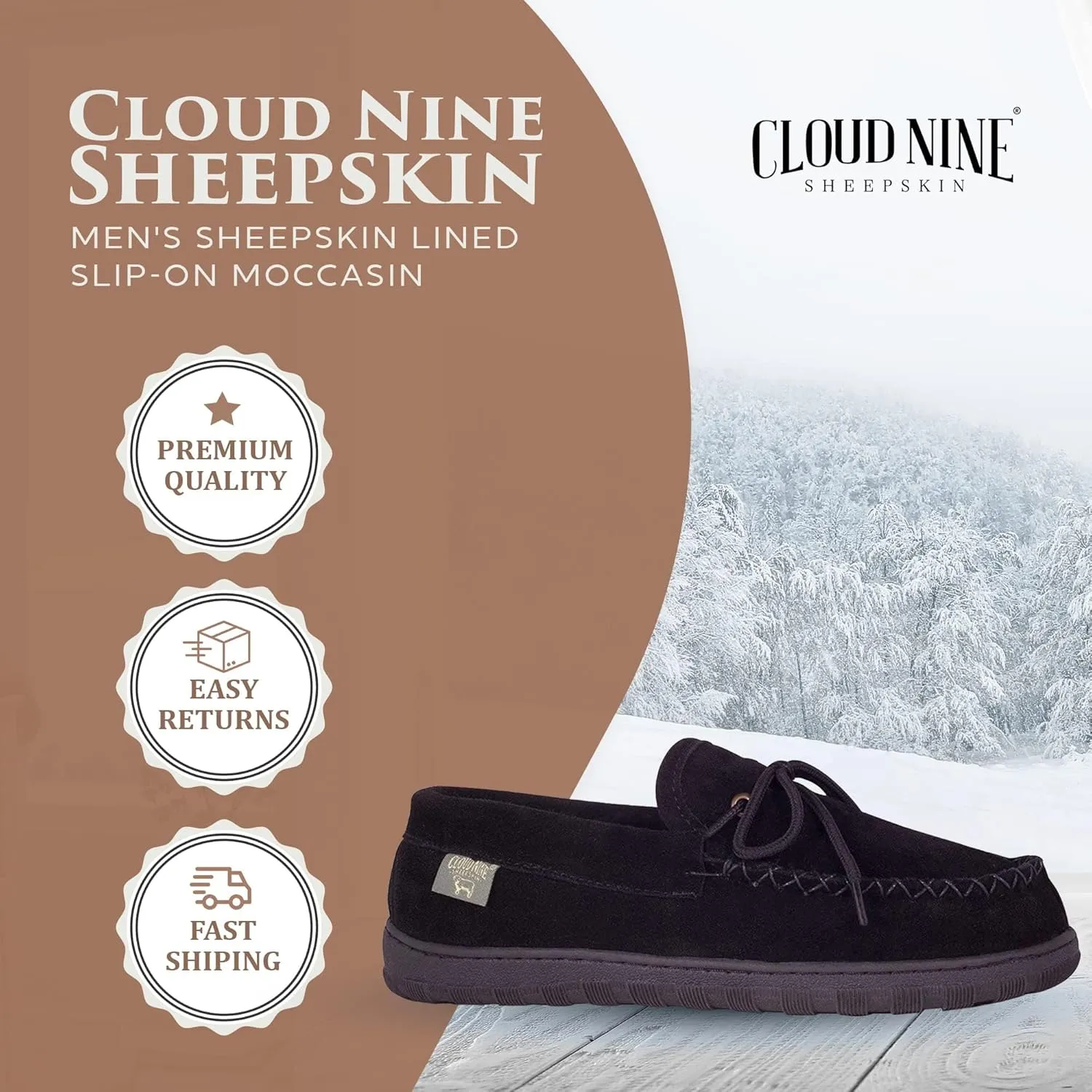 Slippers Mens Moccasins Shoes - Sheepskin Lined Slip-on Indoor & Outdoor Moccasins for Men