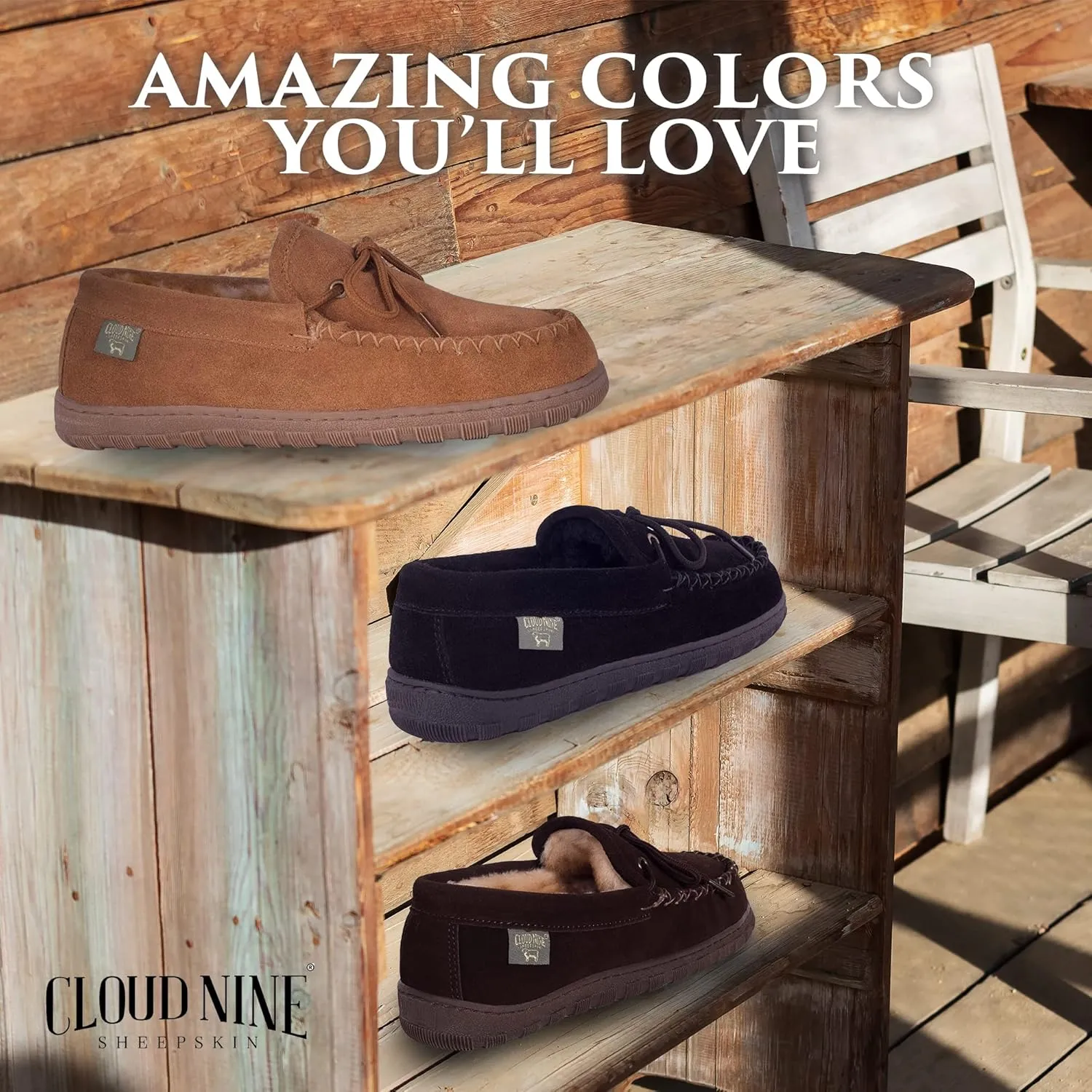 Slippers Mens Moccasins Shoes - Sheepskin Lined Slip-on Indoor & Outdoor Moccasins for Men