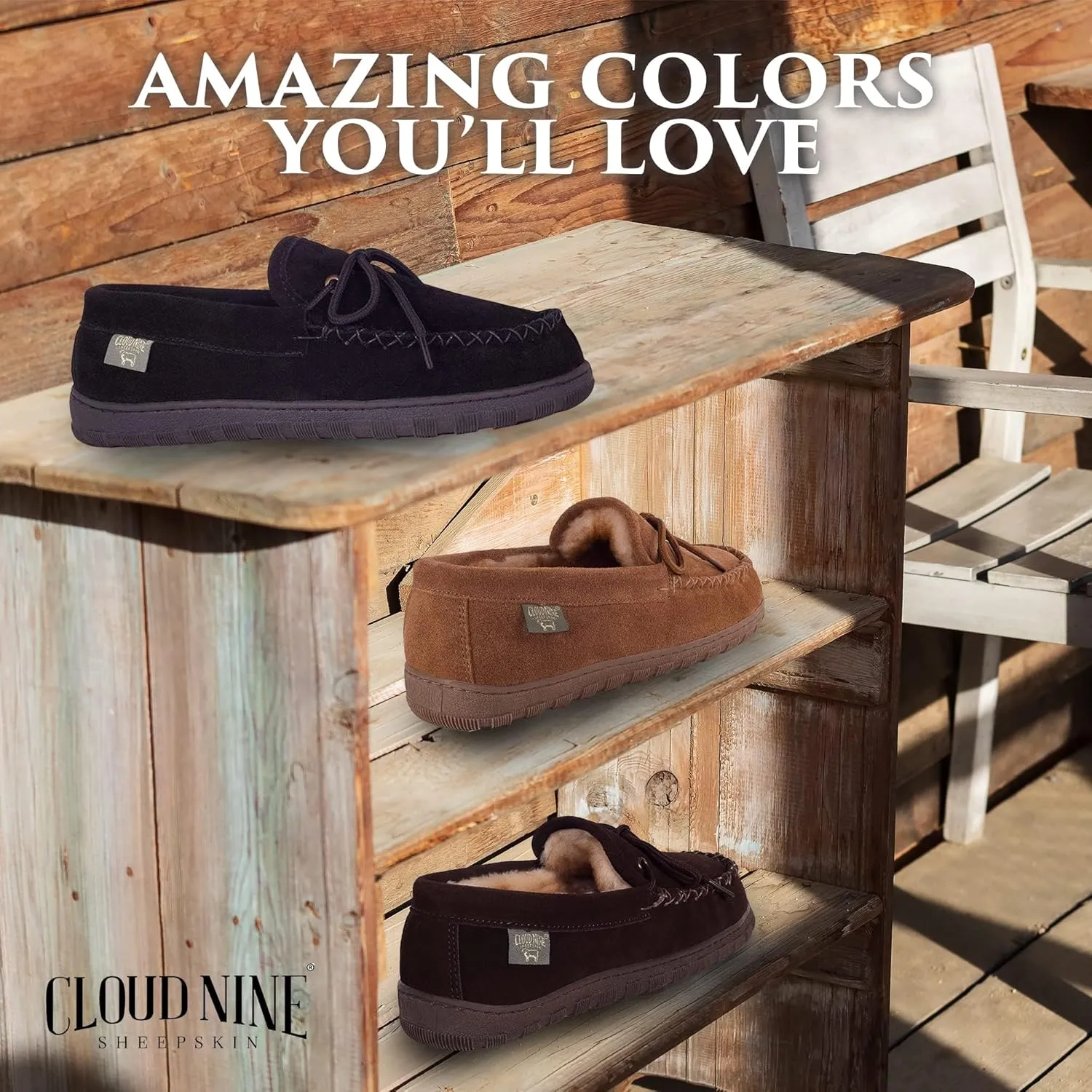 Slippers Mens Moccasins Shoes - Sheepskin Lined Slip-on Indoor & Outdoor Moccasins for Men