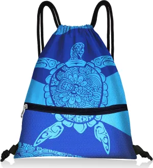 Slohif Drawstring Backpack Beach Swim Bag for Kids Draw String Dance Travel Cinch Ballet Gym Bags for Girls Boys Cute Turtle Waterproof Backpack for Swimming Summer Camp Pool Sports Nylon Large
