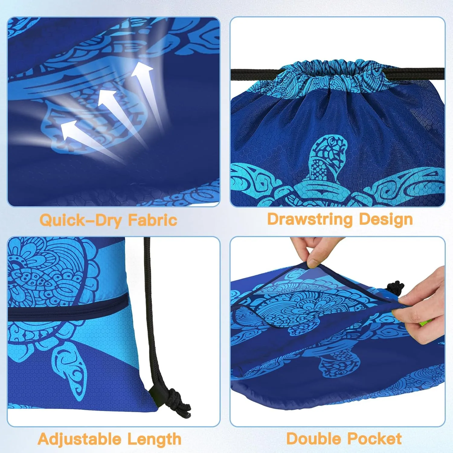 Slohif Drawstring Backpack Beach Swim Bag for Kids Draw String Dance Travel Cinch Ballet Gym Bags for Girls Boys Cute Turtle Waterproof Backpack for Swimming Summer Camp Pool Sports Nylon Large