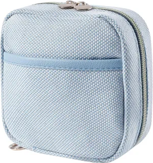 Small Canvas Makeup Bag with Compartments for Purse, Wide-open Makeup Pouch with Zipper and Keychain, Key Pocket Lipstick Bag Travel Organizer Bag (03Light Blue)