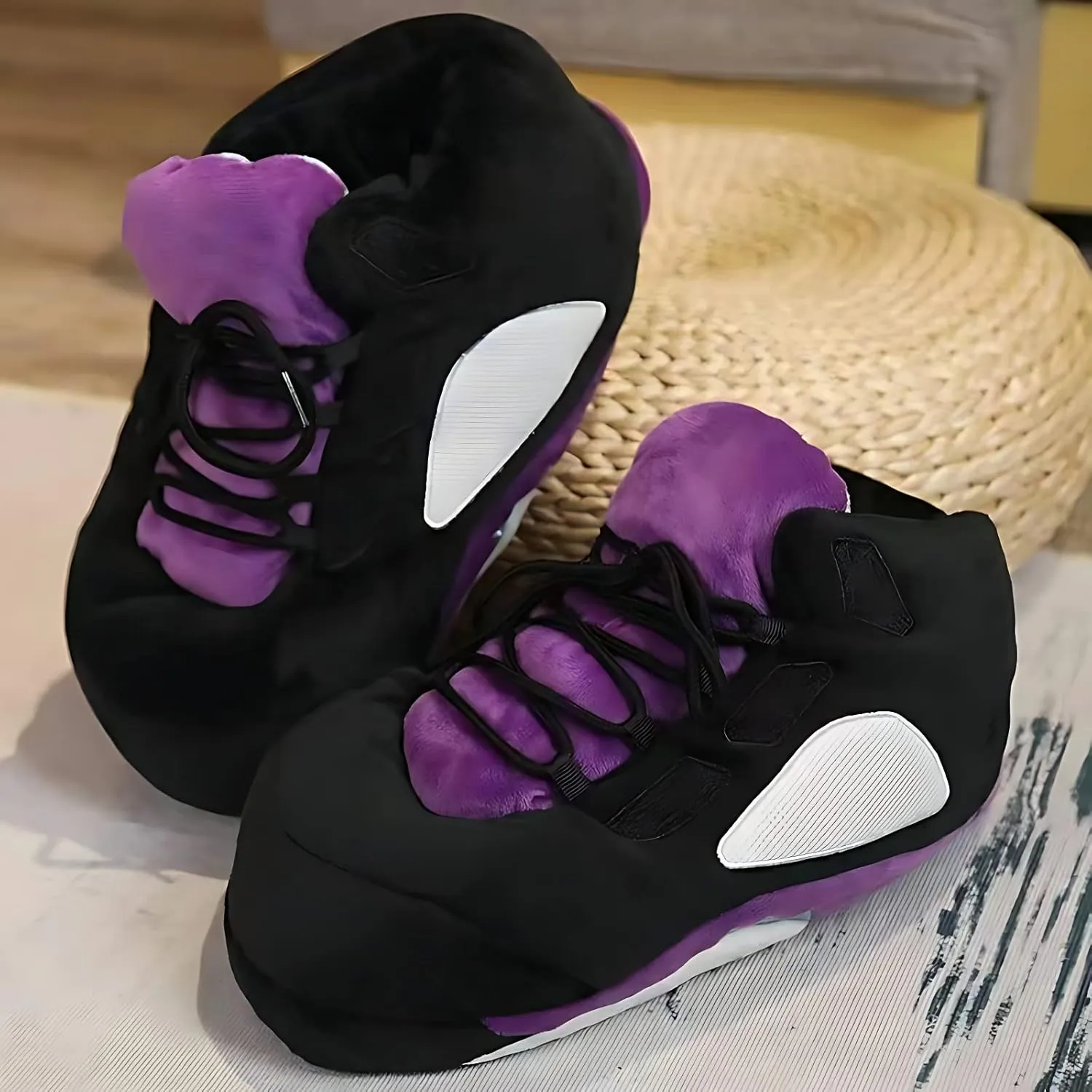 Sneaker Slippers for Men and Women Cozy Warm Home Plush Slippers Indoor Outdoor Non-slip Fluffy Shoes