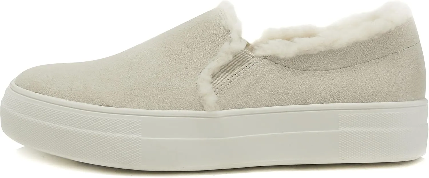 Soda Glassy Women’s Slip On Faux Fur Trimming Double Layer Foam Padded Cushion Sock Fashion Sneakers