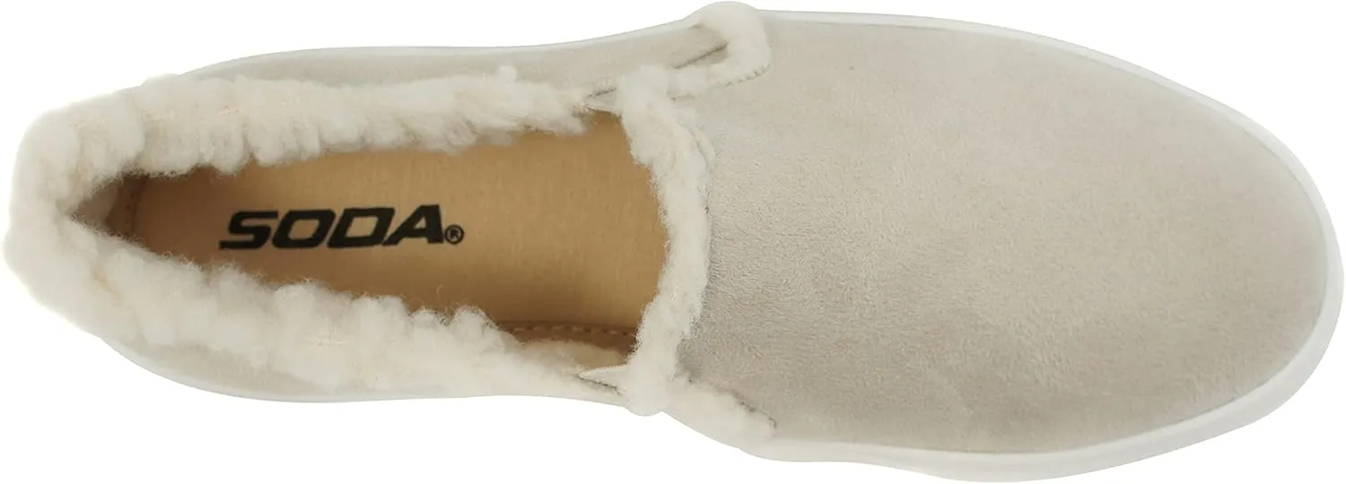 Soda Glassy Women’s Slip On Faux Fur Trimming Double Layer Foam Padded Cushion Sock Fashion Sneakers