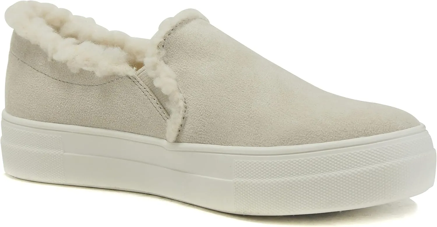 Soda Glassy Women’s Slip On Faux Fur Trimming Double Layer Foam Padded Cushion Sock Fashion Sneakers