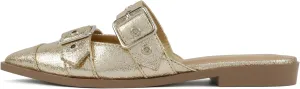 Soda Usual ~ Women Pointed Toe Slip-On Low Heel Mule with Buckle Straps
