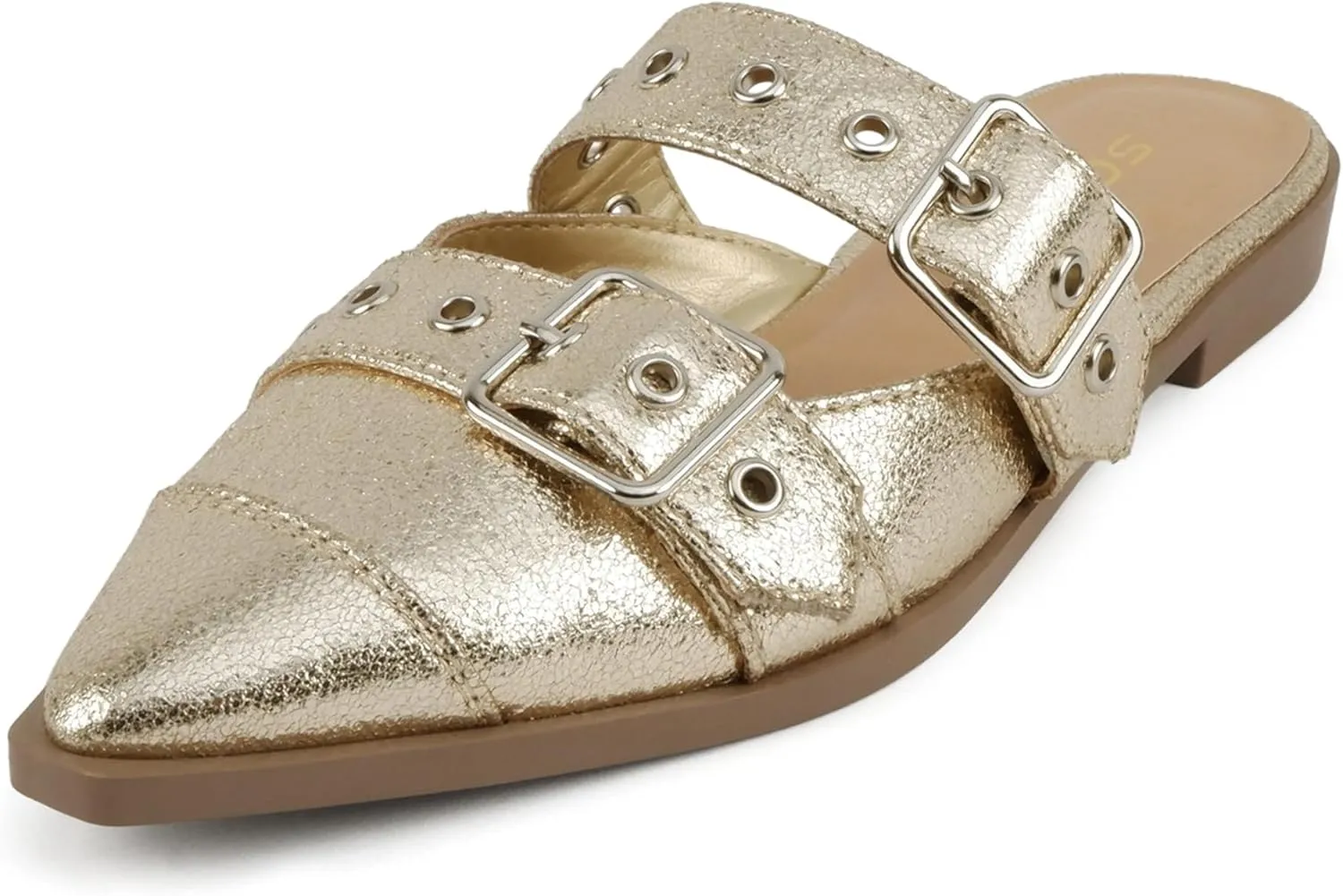 Soda Usual ~ Women Pointed Toe Slip-On Low Heel Mule with Buckle Straps