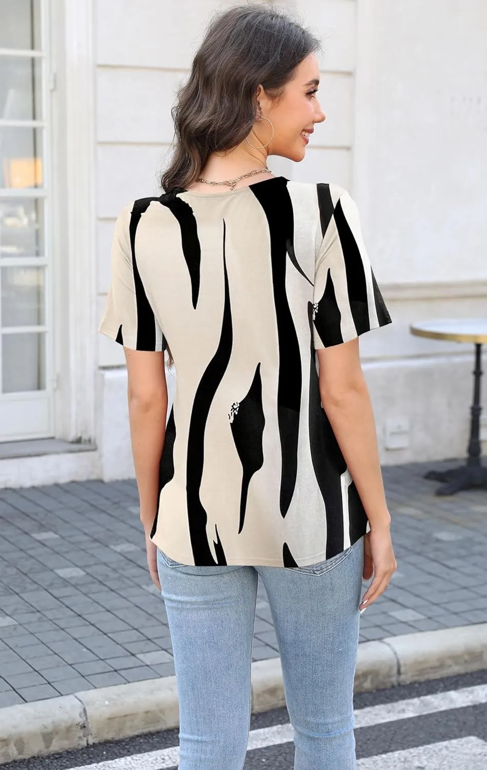 Soesdemo Womens Summer Tops Asymmetrical Neck Short Sleeve Button Dressy Casual Lightweight Tunic T Shirts Blouse