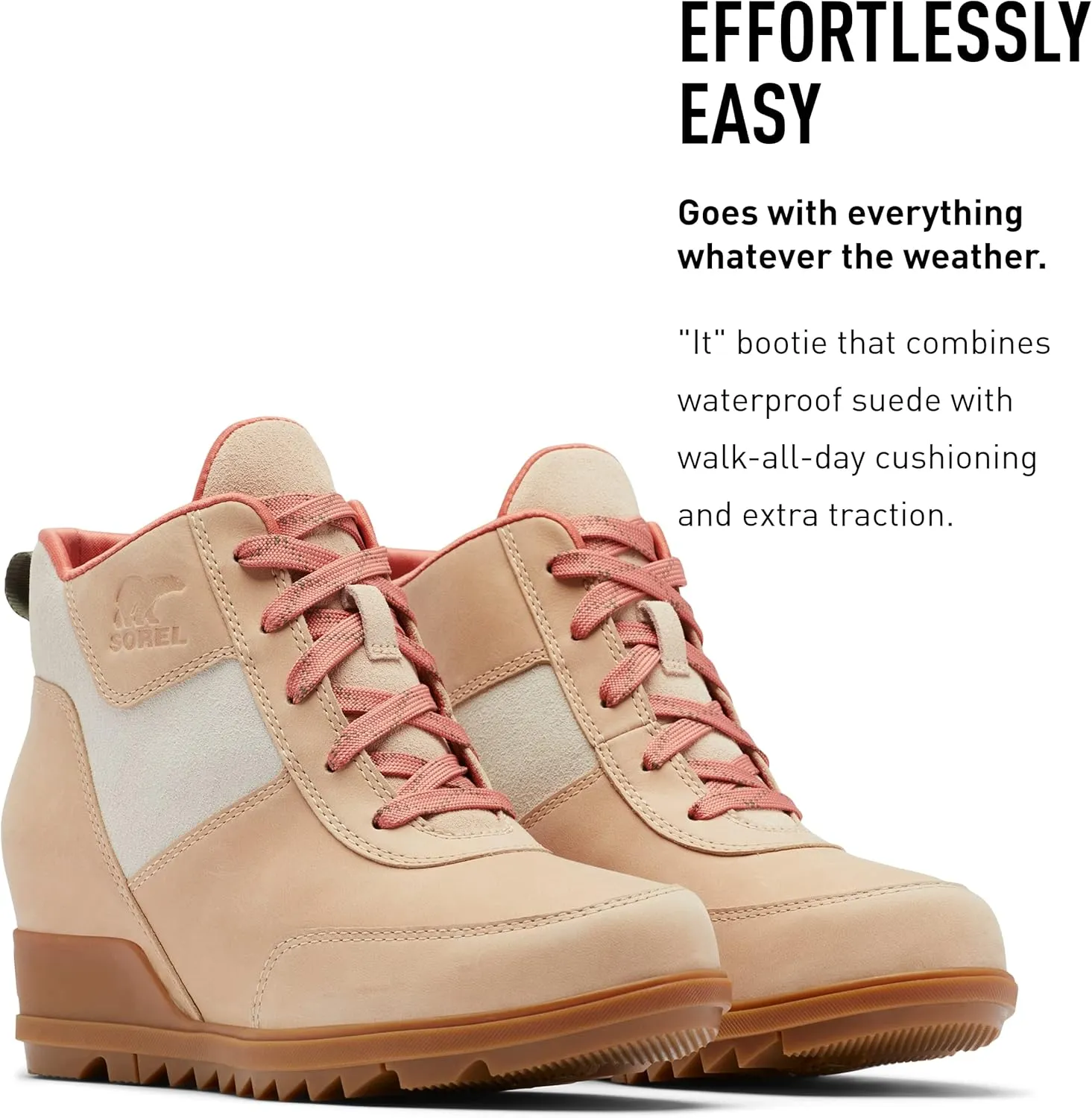 Sorel Women's Evie Sport Lace Bootie — Waterproof Suede & Leather — Wedge Ankle Sneaker — Booties