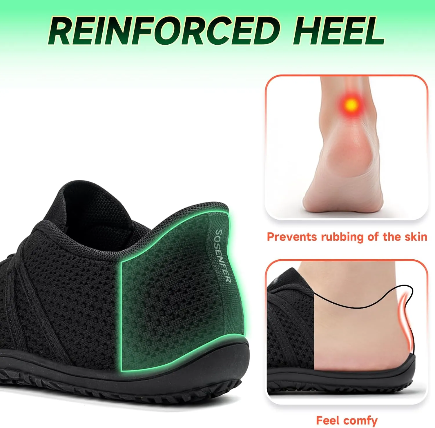 Sosenfer Women's Wide Toe Box Minimalist Barefoot Shoes Hands Free Slip On Sneakers Knit Zero Drop Sole Walking Shoes