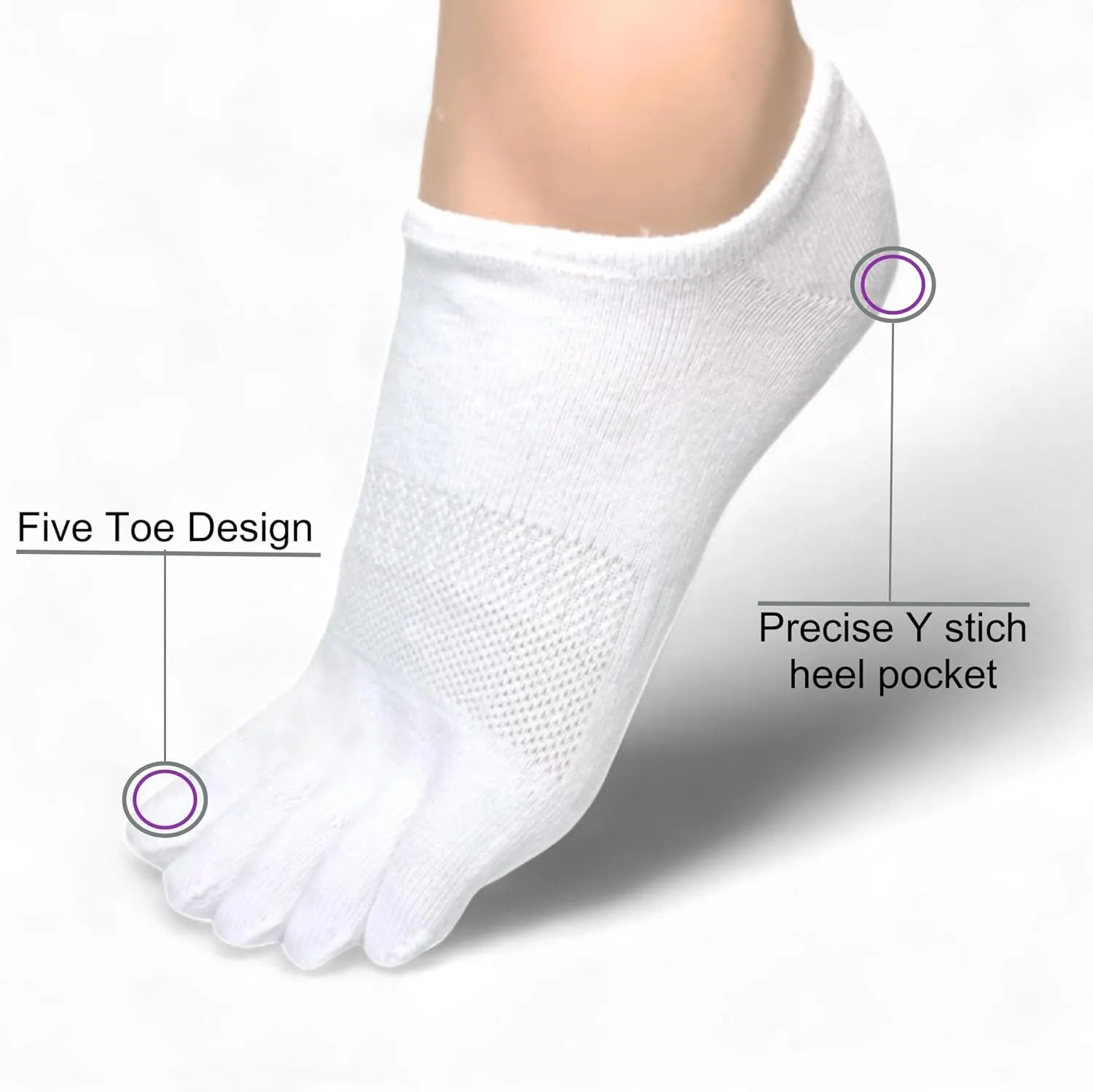 Soxsense No Show Toe Socks Premium Cotton for Women, Align Toes Five Finger Liner Low Cut Thin Socks for Bunion, (4 Pairs)